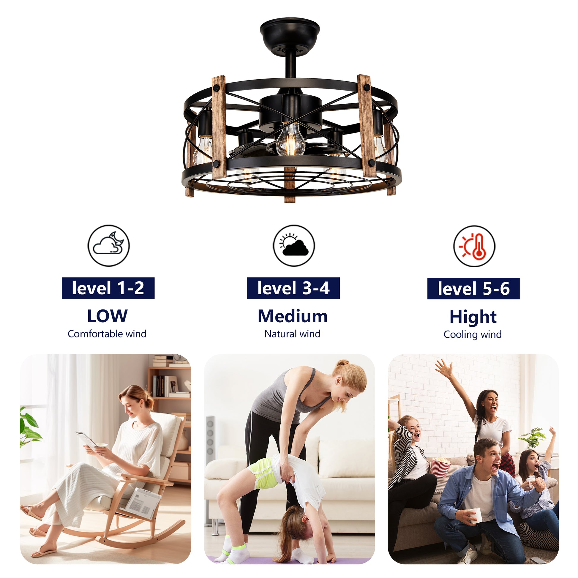 20" Matte Black Caged Chandelier Ceiling Fan with Remote - view 12