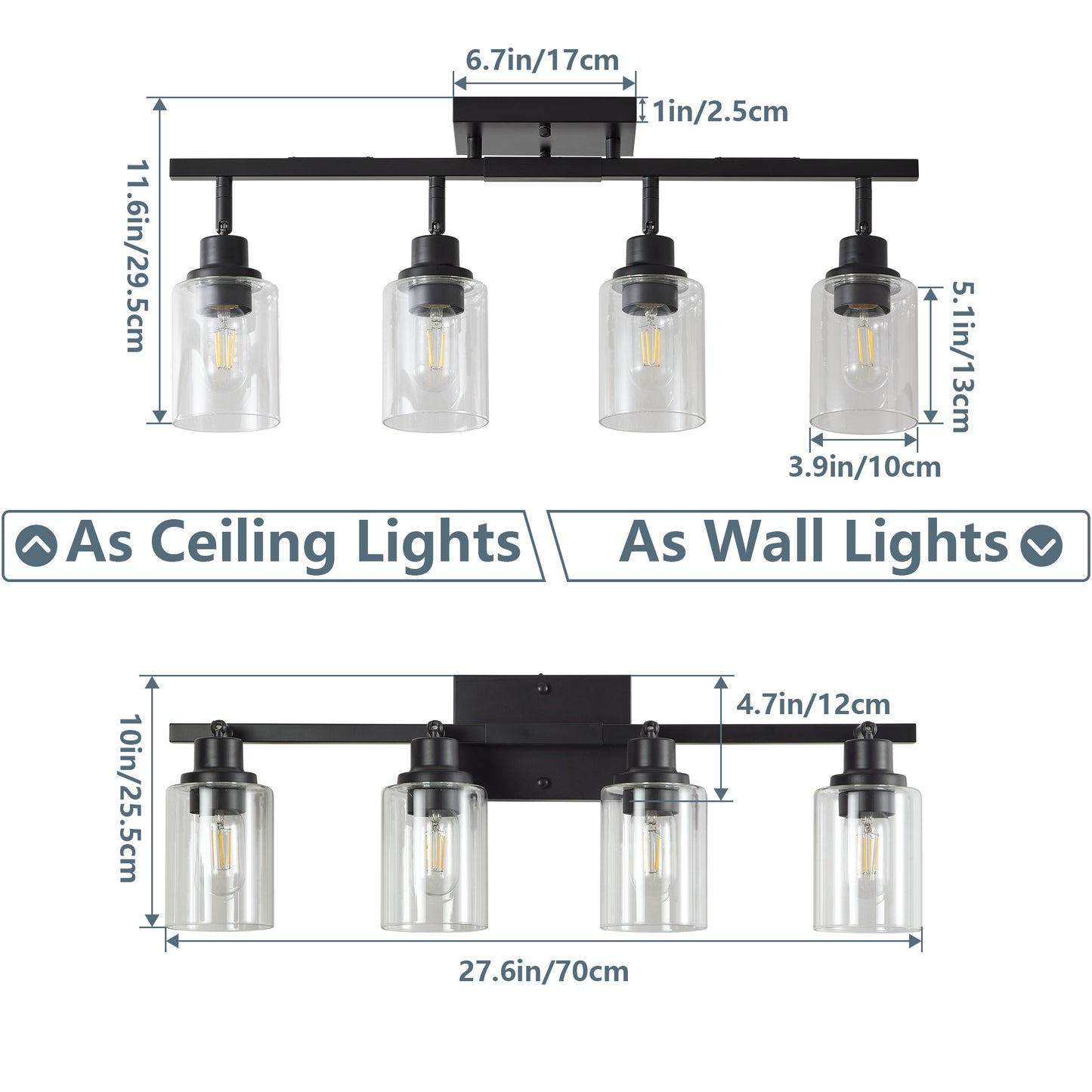 4-Light Black Track Light with Clear Glass Shades - view 8