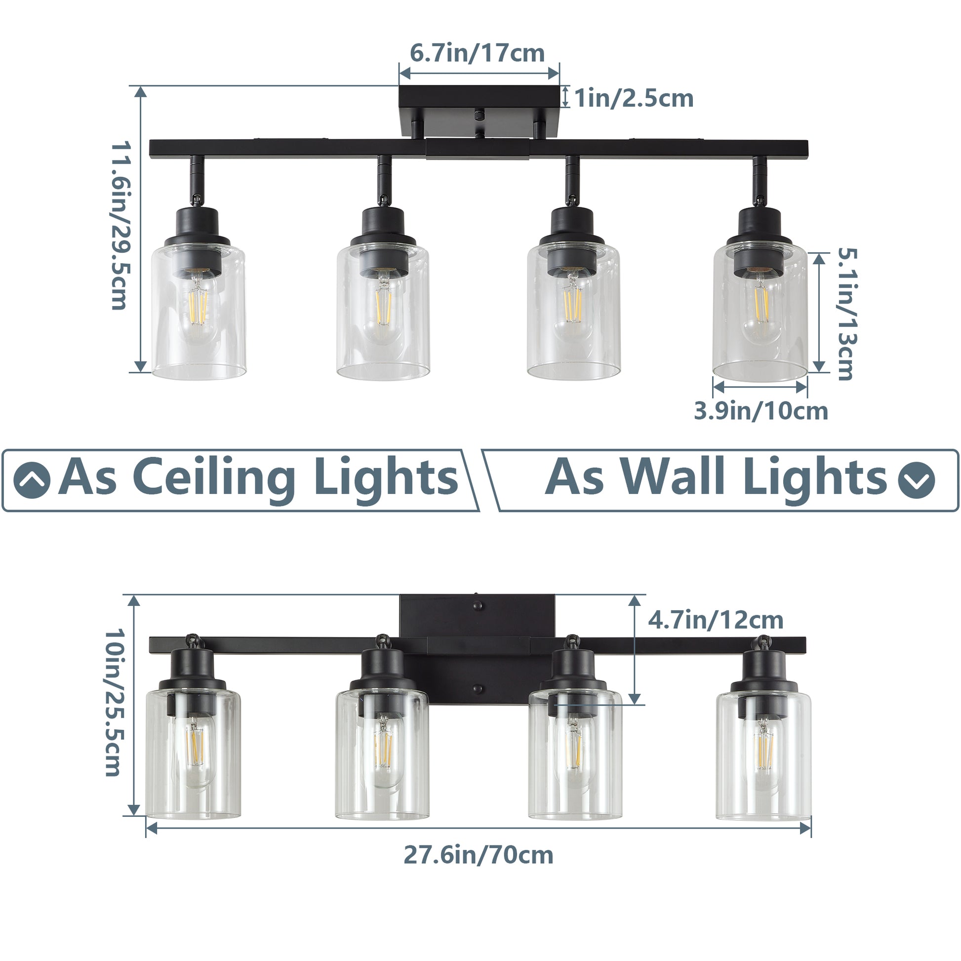 4-Light Black Track Light with Clear Glass Shades - view 8