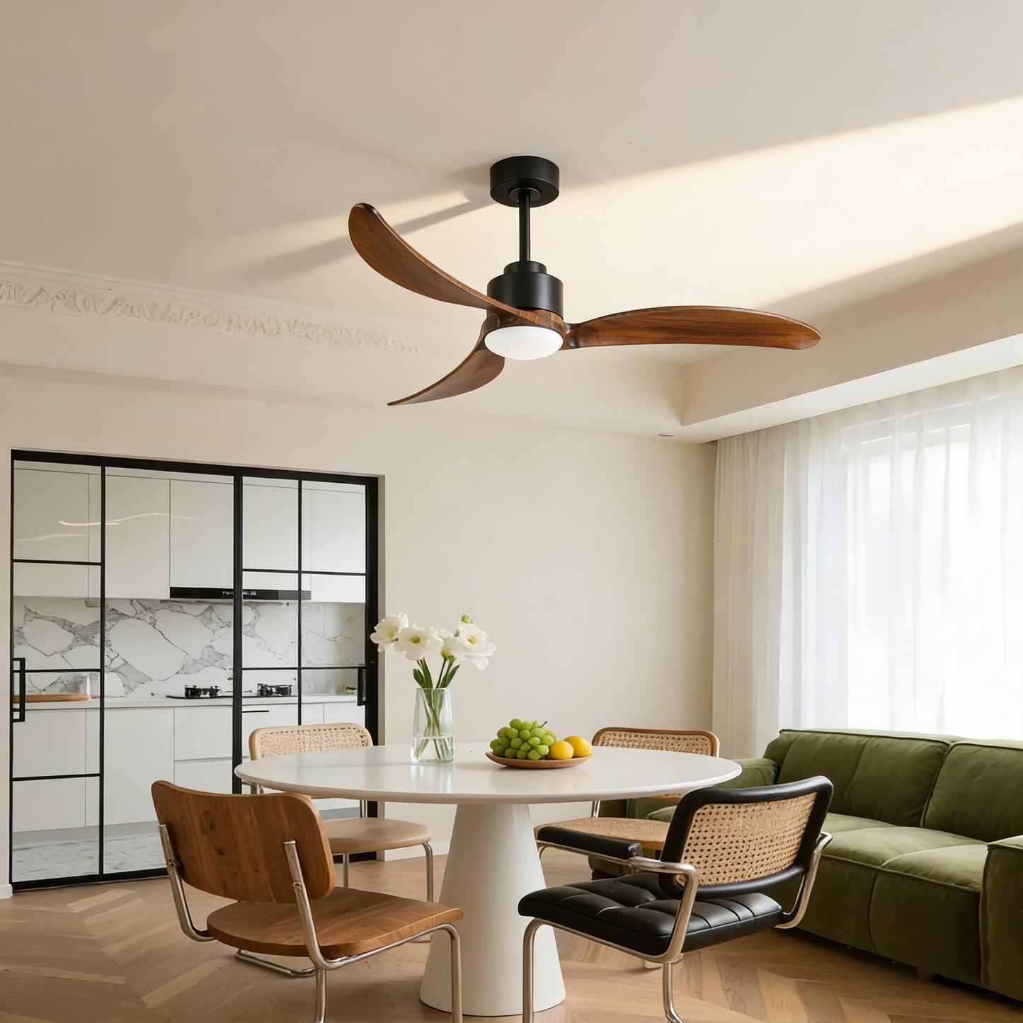 52" Matte Black & Wood Ceiling Fan with Dimmable LED - view 5