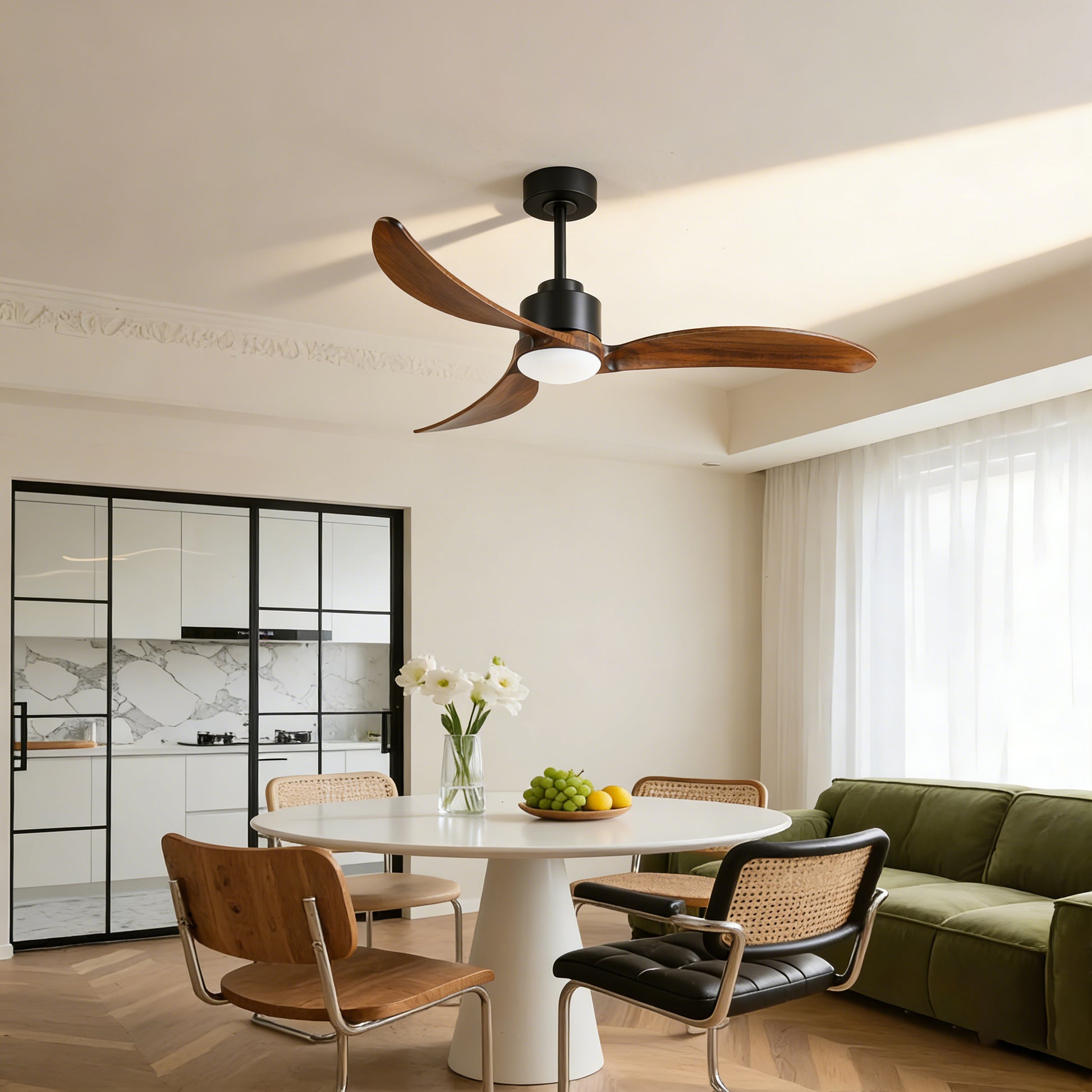 52" Matte Black & Wood Ceiling Fan with Dimmable LED - view 5