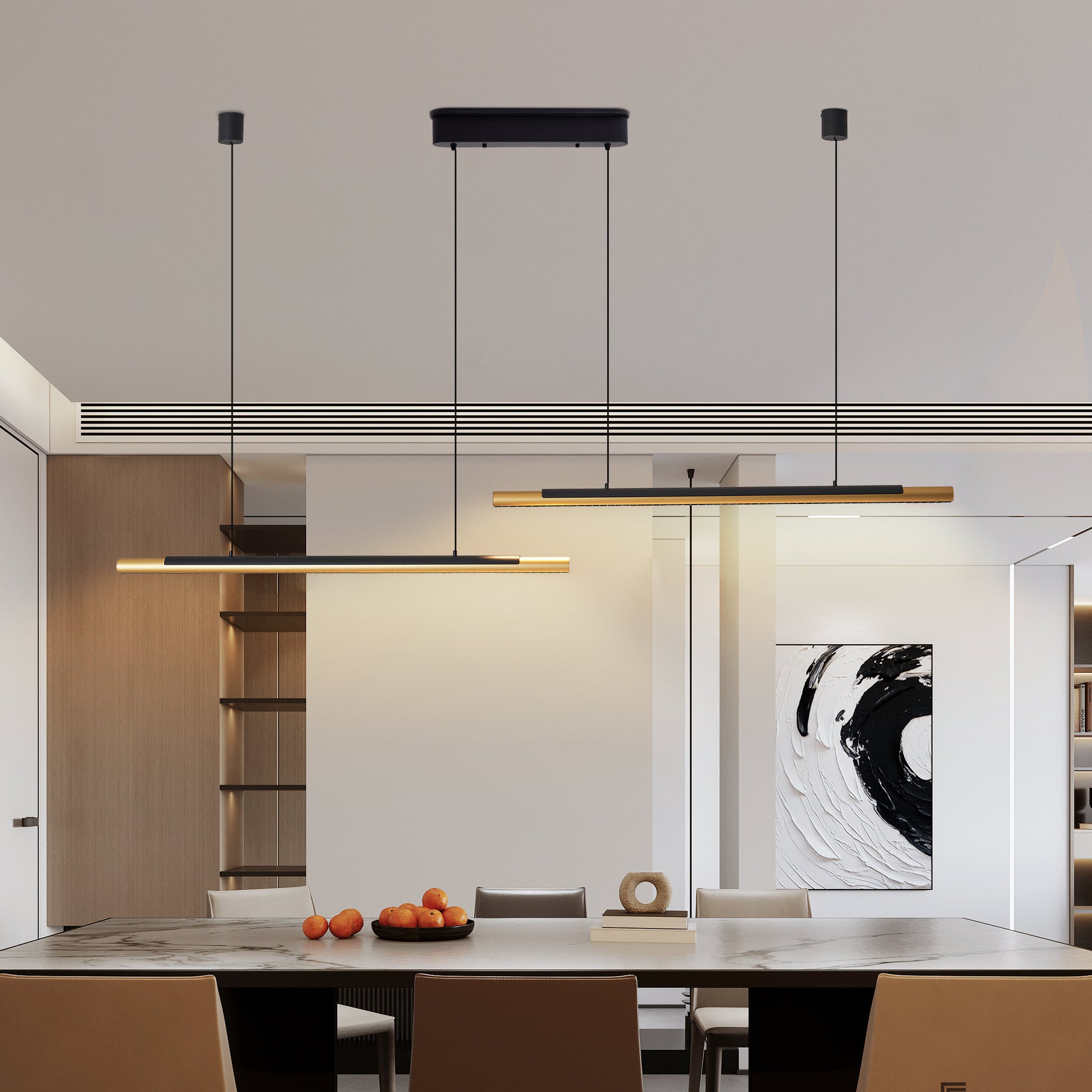 75" Black & Gold Dual Tube LED Pendant Light - view 3