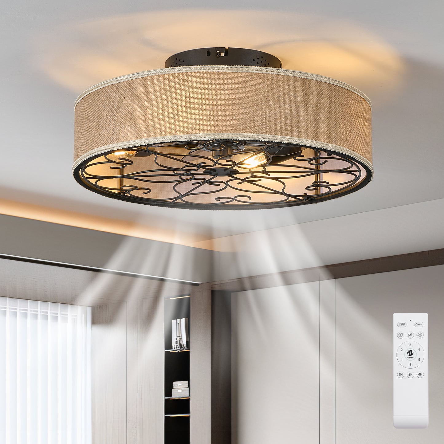 20" Black Farmhouse Caged Ceiling Fan with Remote