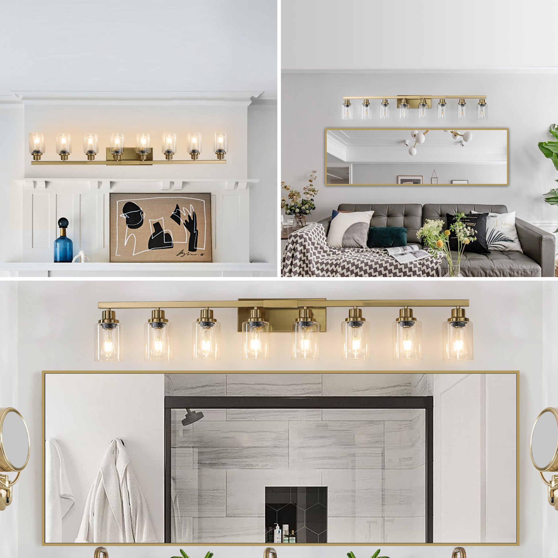 51" 8-Light Gold Vanity Light with Clear Glass - view 4