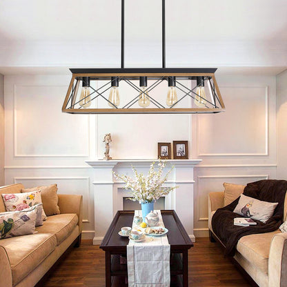 32" 5-Light Walnut Caged Industrial Chandelier - view 4