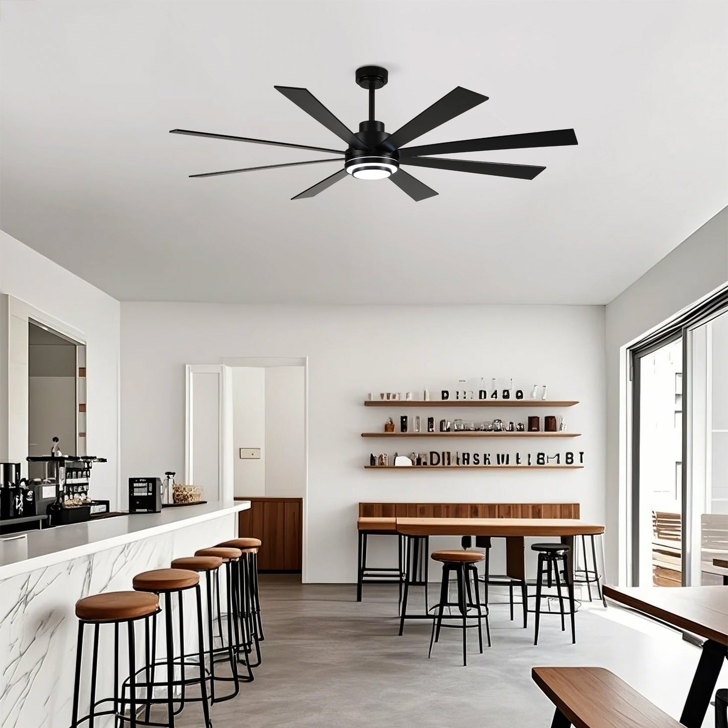 72" Matte Black 8-Blade Ceiling Fan with Dimmable LED - view 9