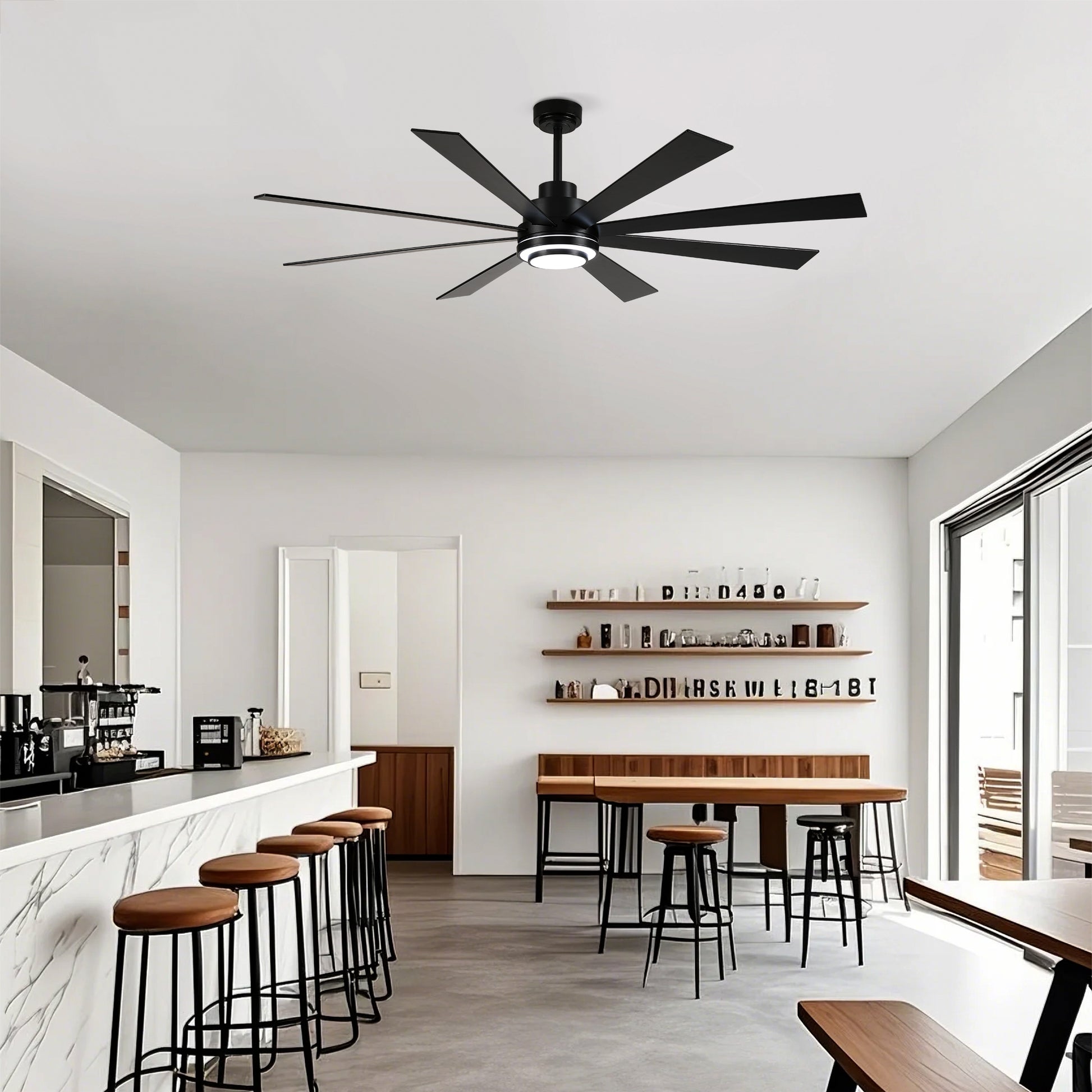 72" Matte Black 8-Blade Ceiling Fan with Dimmable LED - view 9