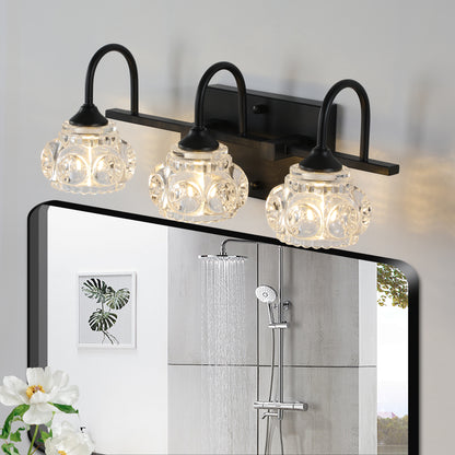 17" 3-Light Black Vanity Light with Crystal Glass - view 2