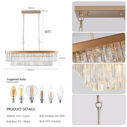 Gold Rectangular Crystal Farmhouse Chandelier - view 8