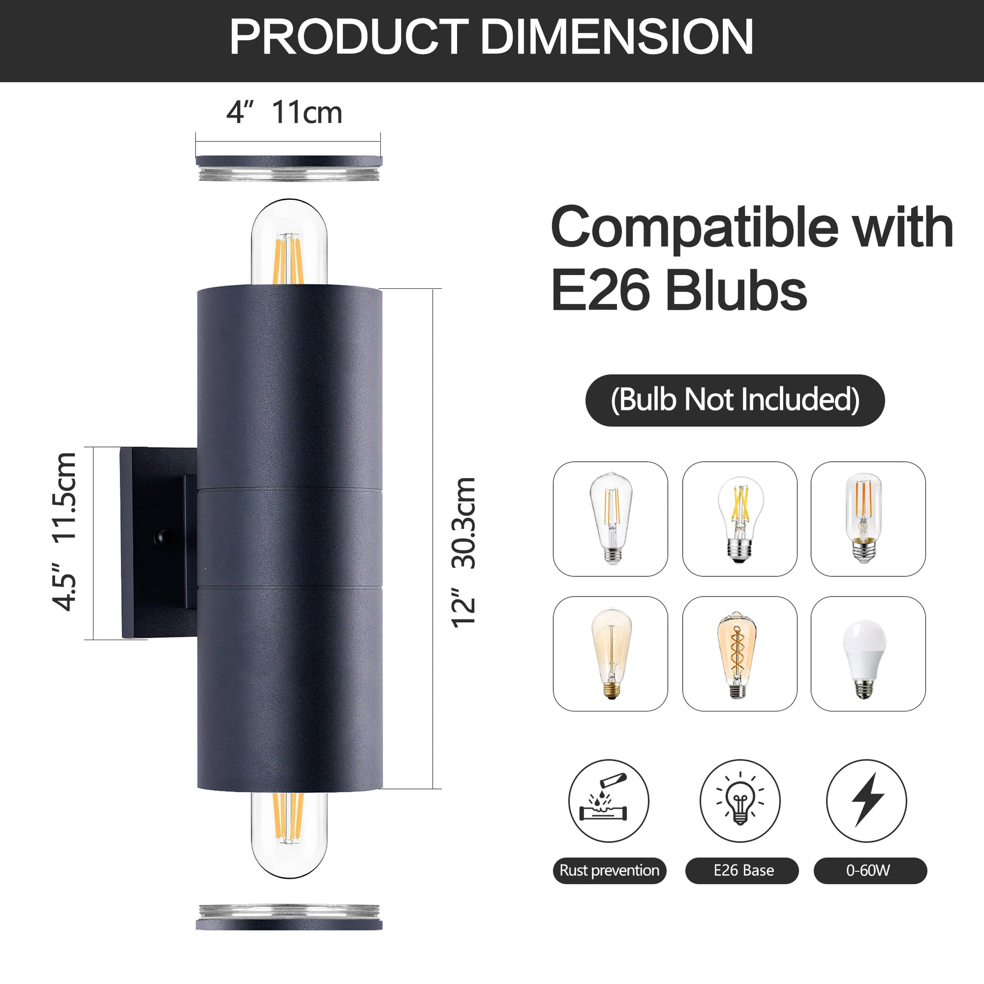 12" Matte Black Cylinder Outdoor Wall Light, 4-Pack - view 7