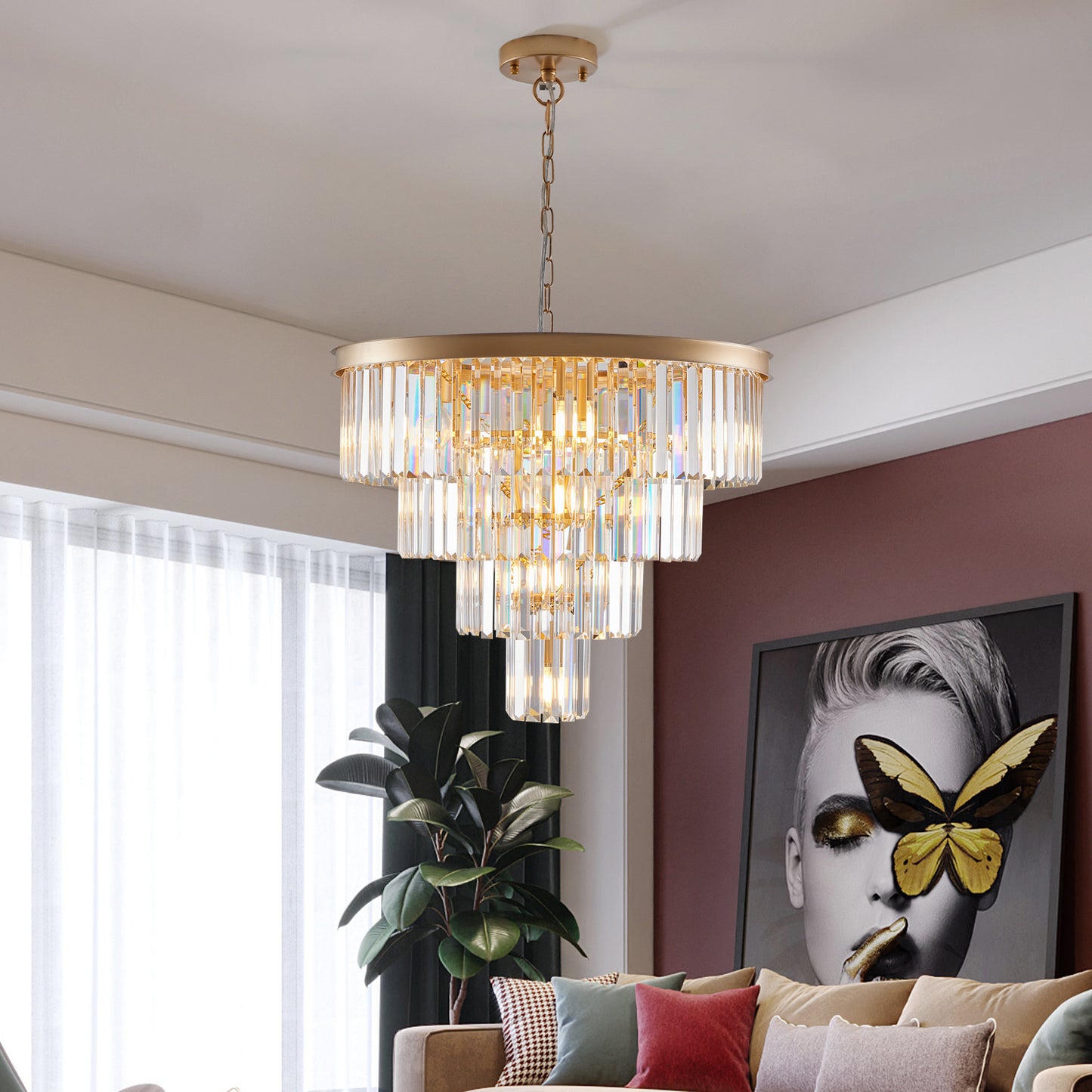 24" 4-Tier Gold Crystal Chandelier - view 3