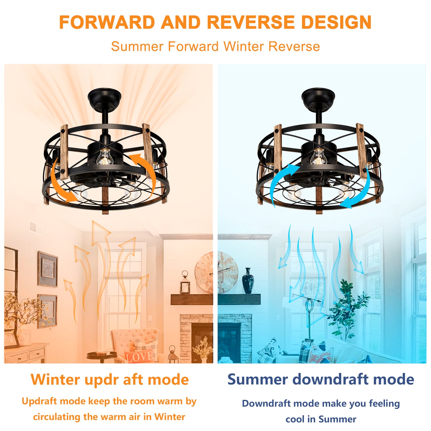 20" Matte Black Caged Chandelier Ceiling Fan with Remote - view 8