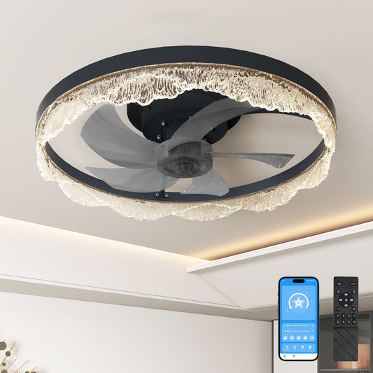 20" Black Acrylic Ring Ceiling Fan with Dimmable LED