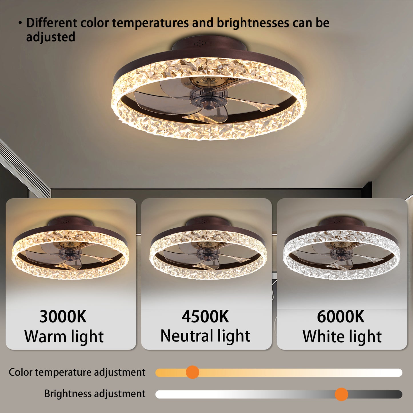 19.7" Brown Flush Mount Ceiling Fan with Dimmable LED - view 4