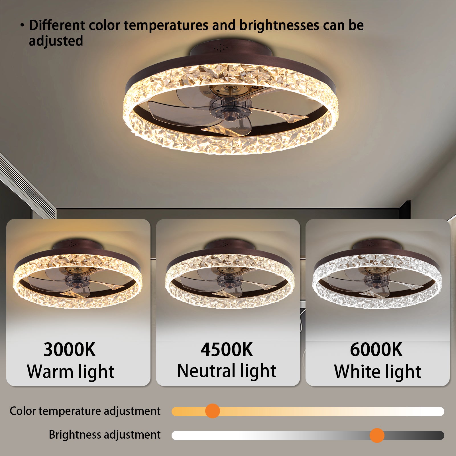 19.7" Brown Flush Mount Ceiling Fan with Dimmable LED - view 4