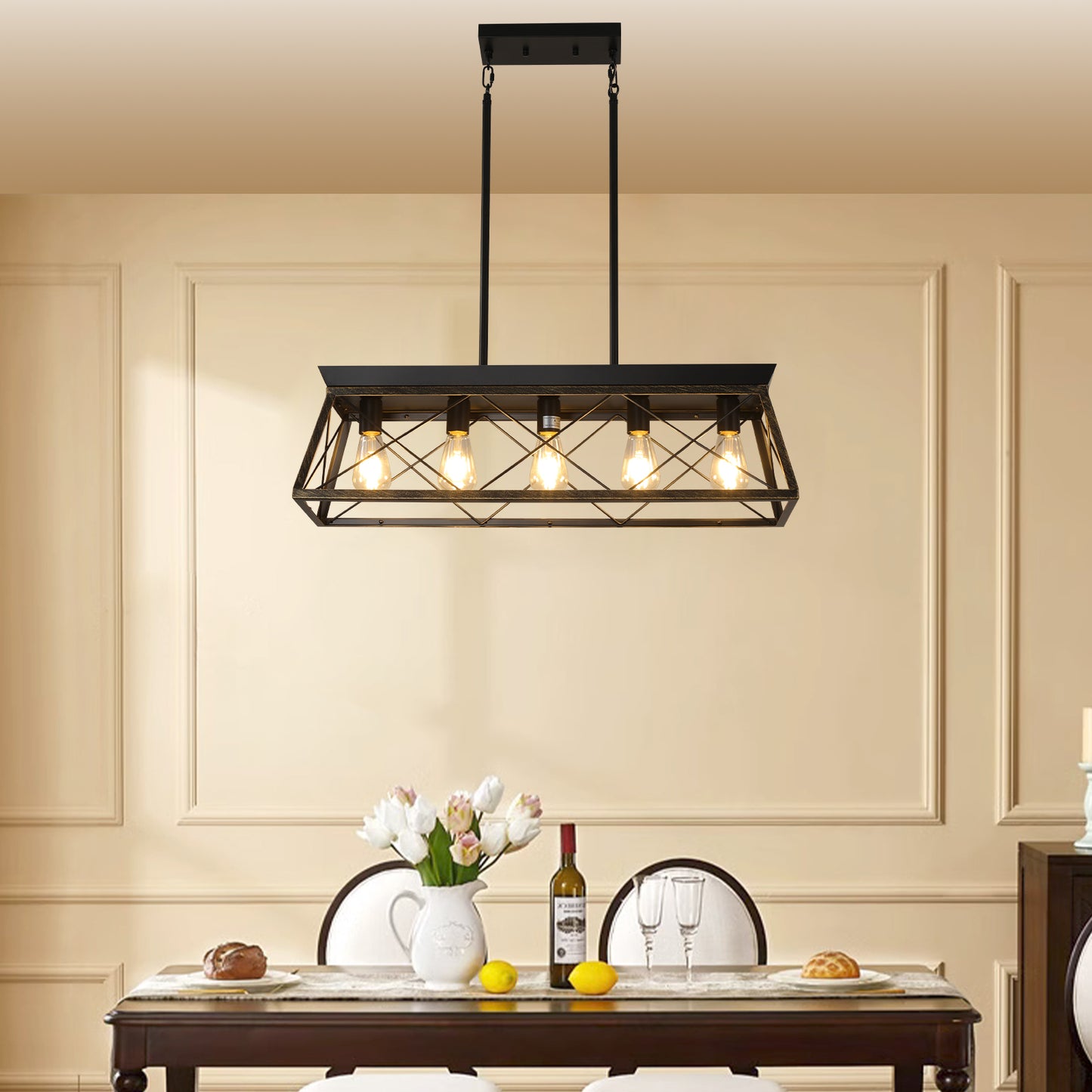 32" 5-Light Black & Gold Industrial Caged Chandelier - view 3