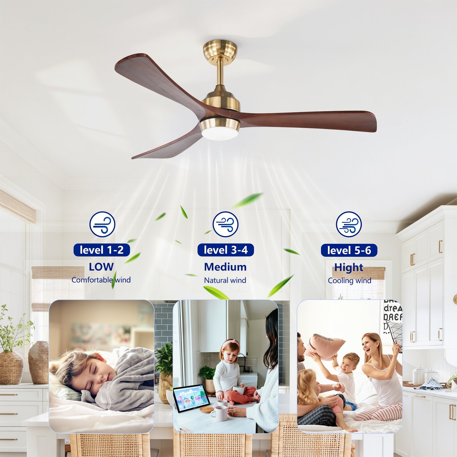 52" Gold Solid Wood Ceiling Fan with Remote - view 12