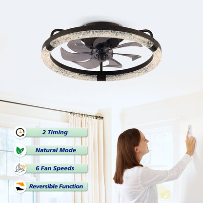 20" Matte Black Flush Mount Ceiling Fan with Dimmable LED - view 13