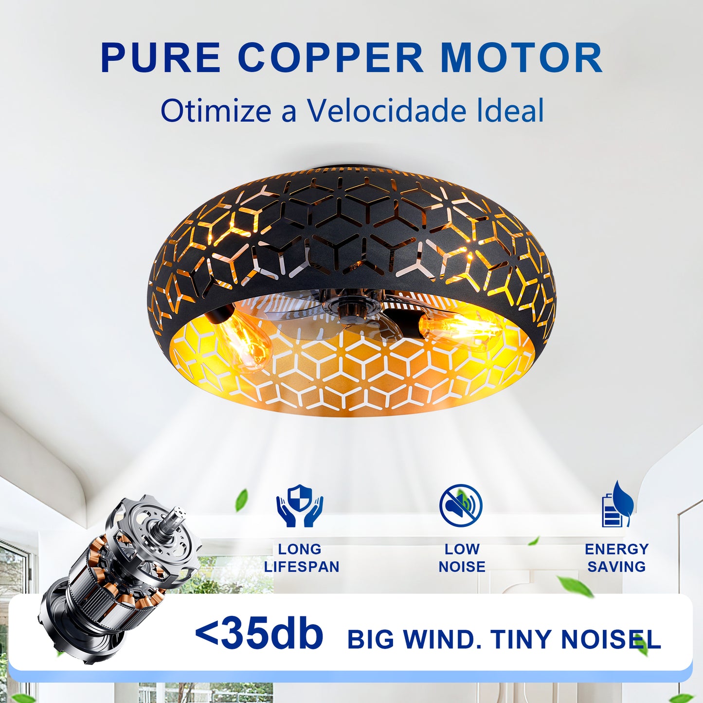 19.7" Black & Gold Caged Ceiling Fan with Remote - view 16