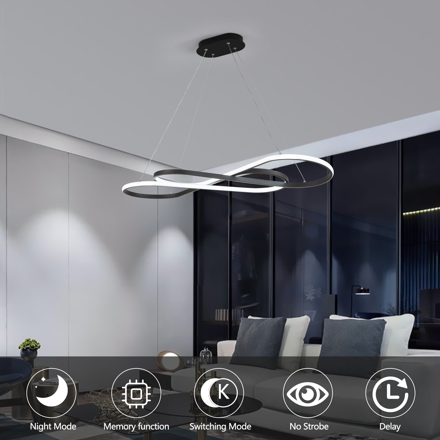 39" Black Infinity LED Pendant Light, Dimmable - view 3