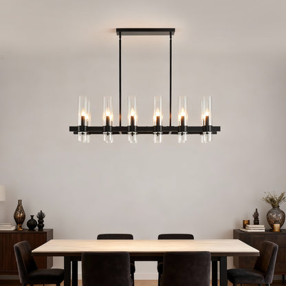 12-Light Black Linear Farmhouse Chandelier with Clear Glass - view 12