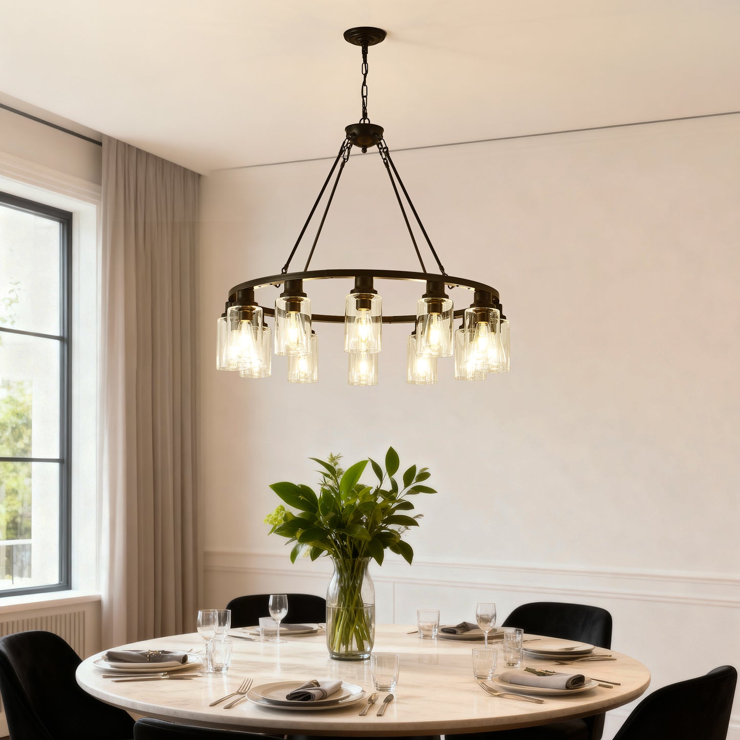 34.5" Black Wagon Wheel Farmhouse Chandelier, 12-Light - view 6