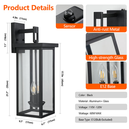 22" Matte Black Dusk to Dawn Outdoor Wall Lantern, Set of 2 - view 8