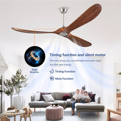 72" Walnut Solid Wood Ceiling Fan with Remote - view 15