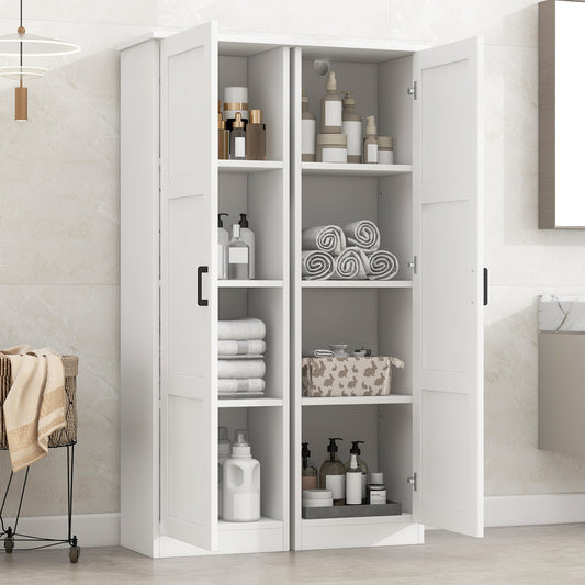 60" White Storage Cabinet with 2 Doors, 2 Units Combined