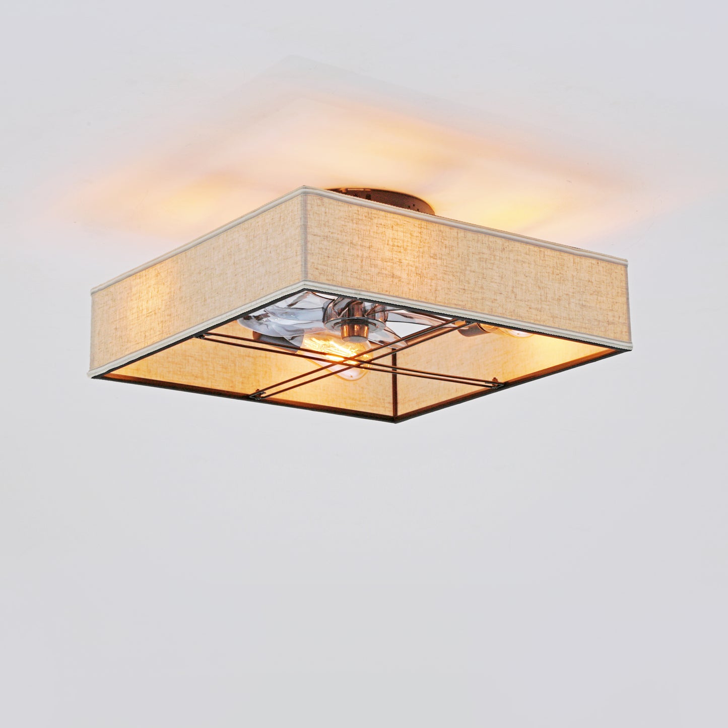 16.6" Square Fabric Farmhouse Flush Mount Ceiling Fan - view 17