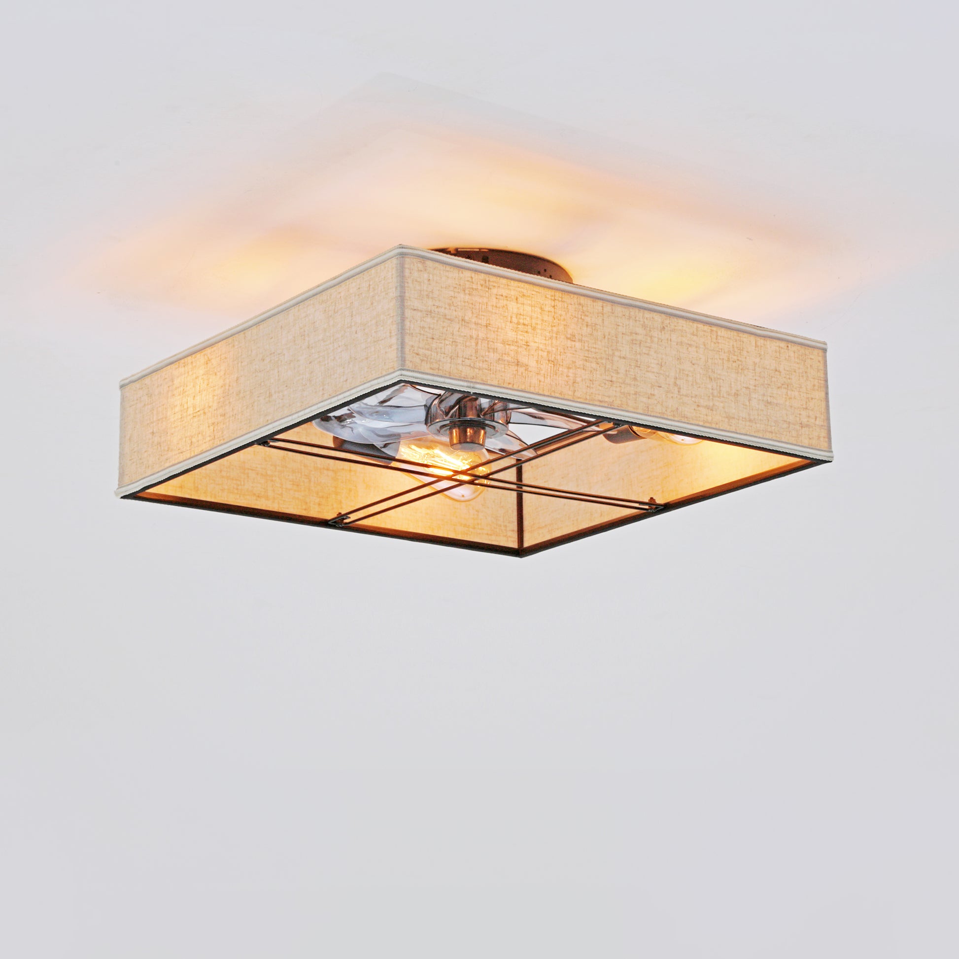 16.6" Square Fabric Farmhouse Flush Mount Ceiling Fan - view 17