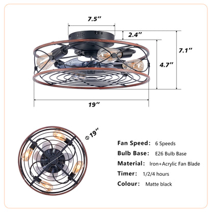 20" Matte Black Caged Ceiling Fan with Remote - view 6