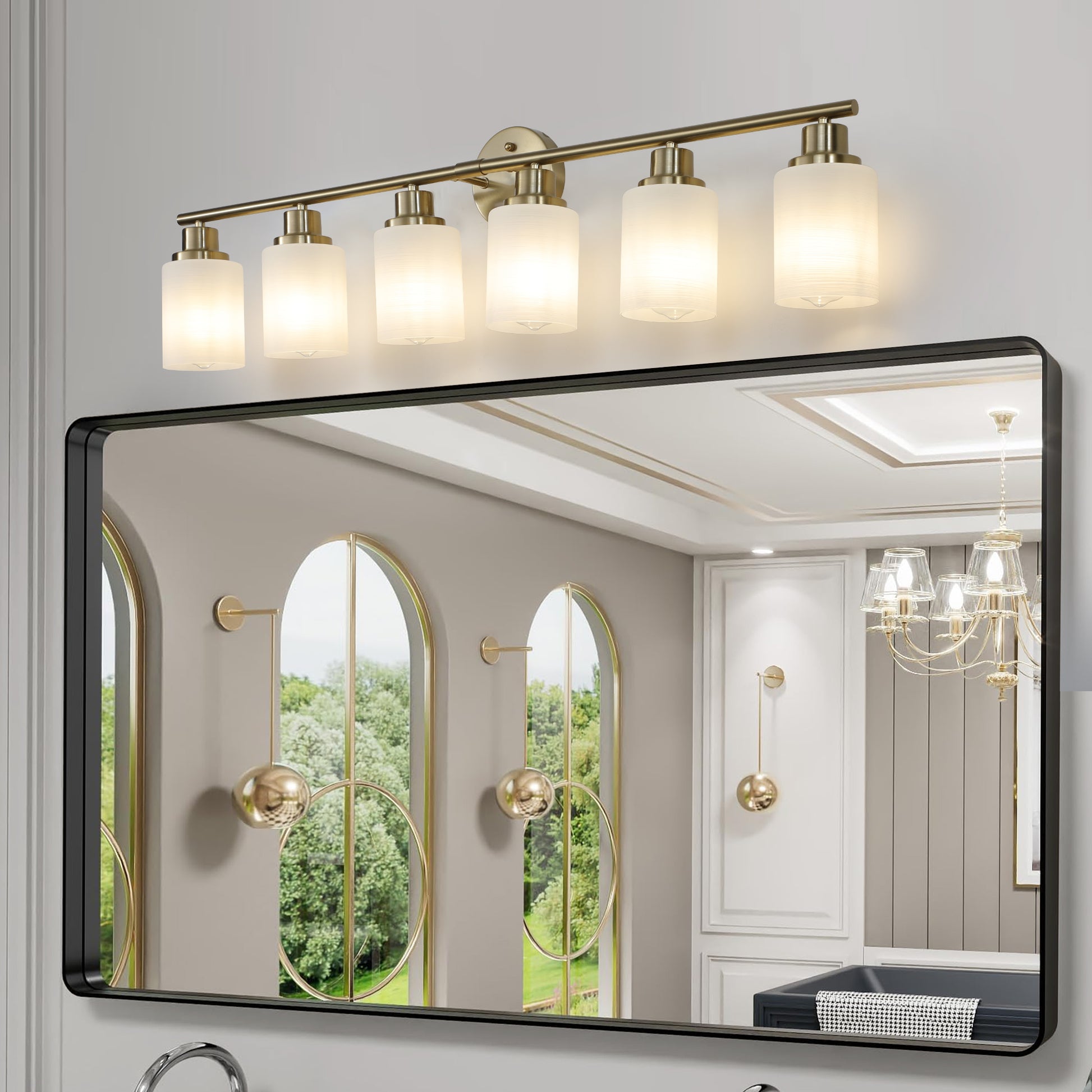 39" 6-Light Gold Vanity Wall Light with Frosted Glass - view 2