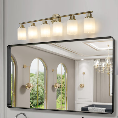 39" 6-Light Gold Vanity Wall Light with Frosted Glass - view 2