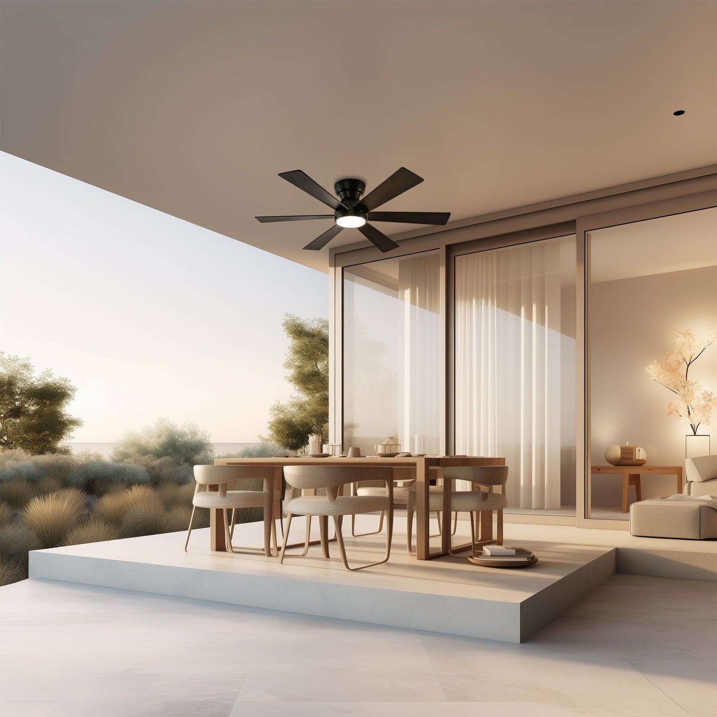 46" Matte Black Flush Mount Ceiling Fan with Remote - view 6