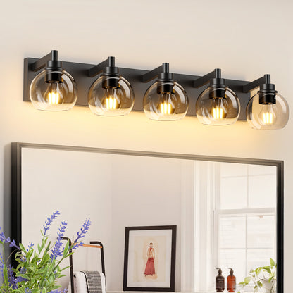 5-Light Black Vanity Light with Globe Glass Shades