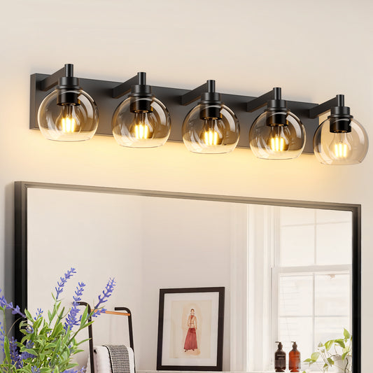 5-Light Black Vanity Light with Globe Glass Shades