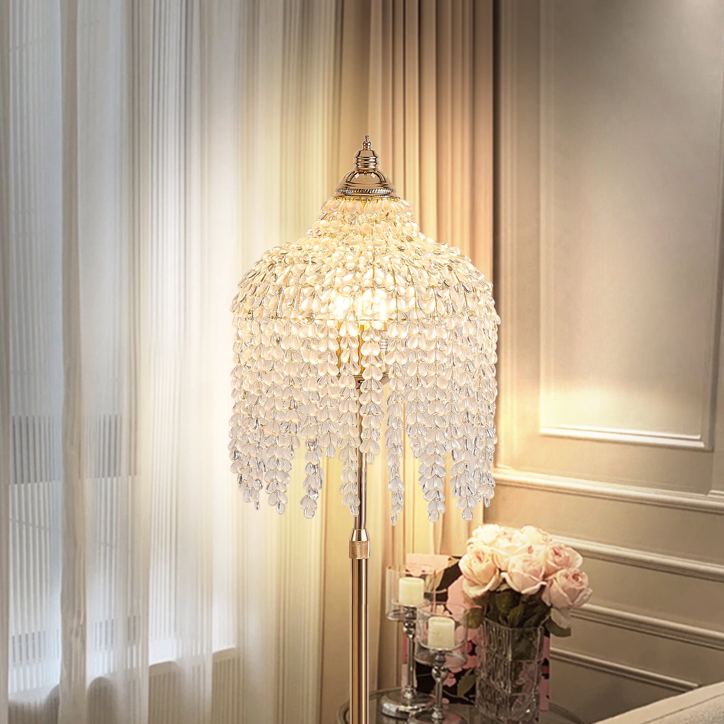 3-Light Gold Waterfall Crystal Floor Lamp - view 2