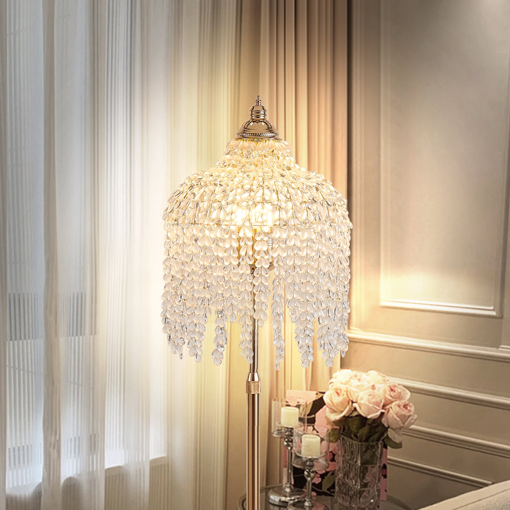 3-Light Gold Waterfall Crystal Floor Lamp - view 2