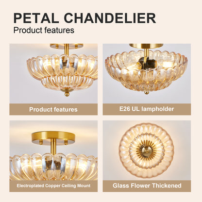 11.8" 3-Light Amber Flower Glass Semi Flush Ceiling Light - view 6
