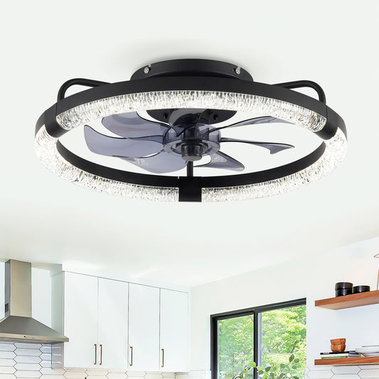 20" Matte Black Flush Mount Ceiling Fan with Dimmable LED - view 2