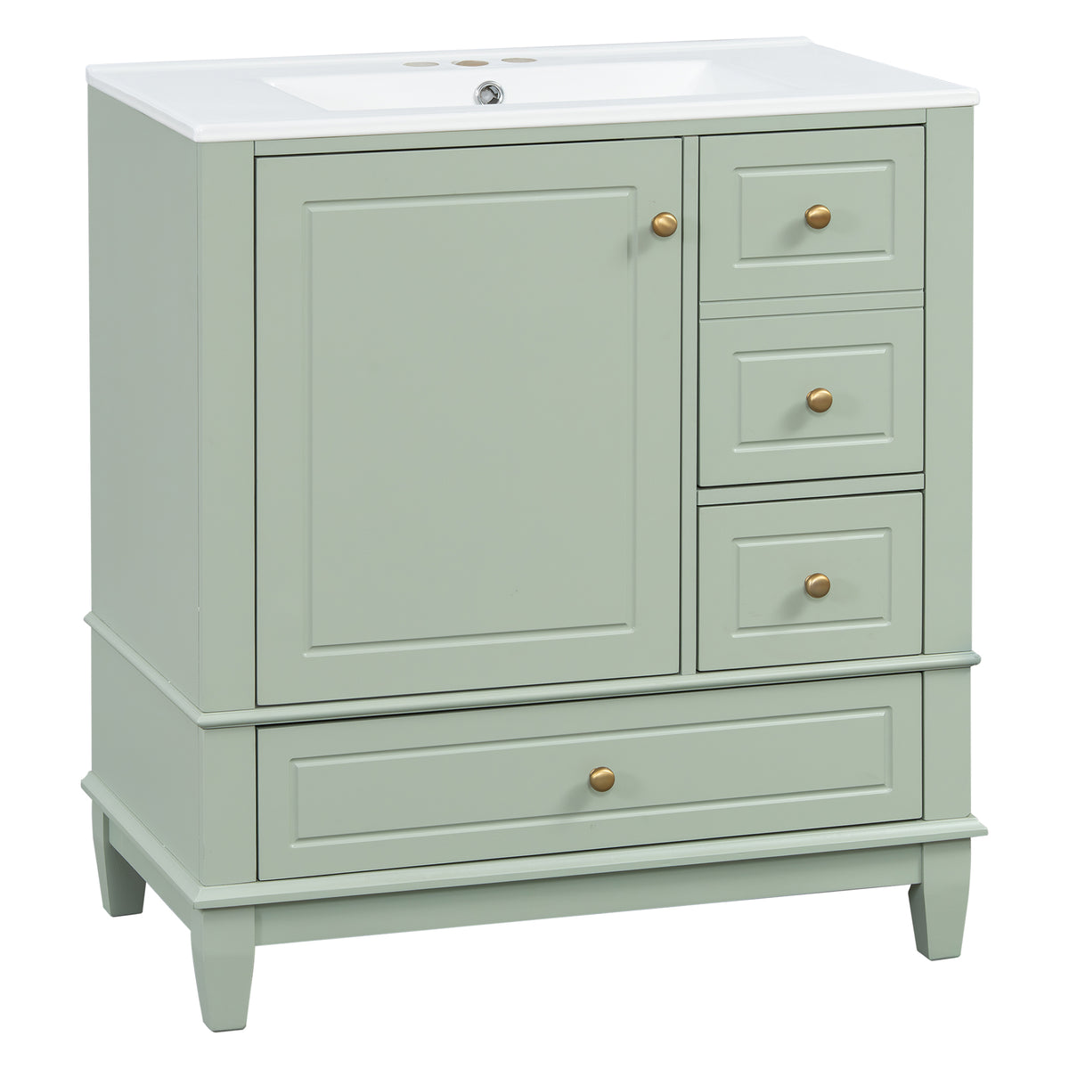30" Light Green Bathroom Vanity with Sink, 3 Drawers & Door Shelf