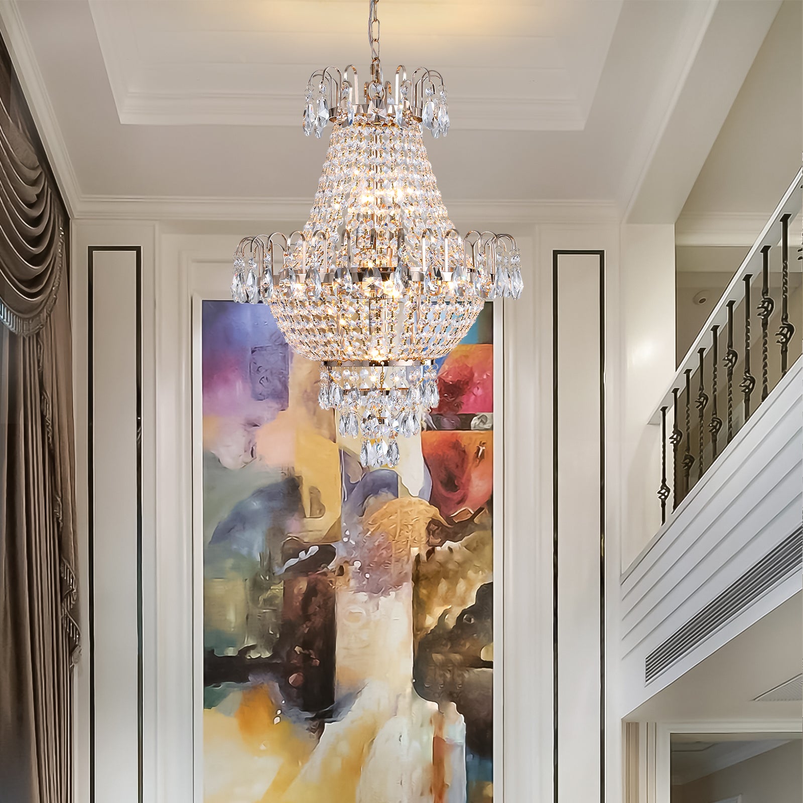 Large Contemporary Gold Crystal Chandelier - view 3