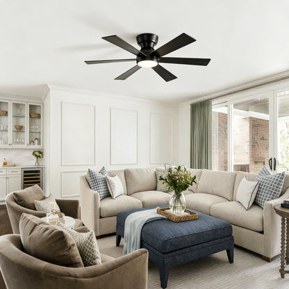 46" Matte Black Flush Mount Ceiling Fan with Remote - view 8