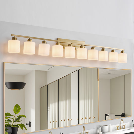 65" Gold Vanity Light with Milky White Glass