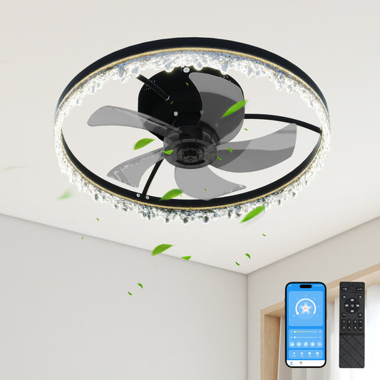 20" Black Flush Mount Ceiling Fan with Dimmable LED
