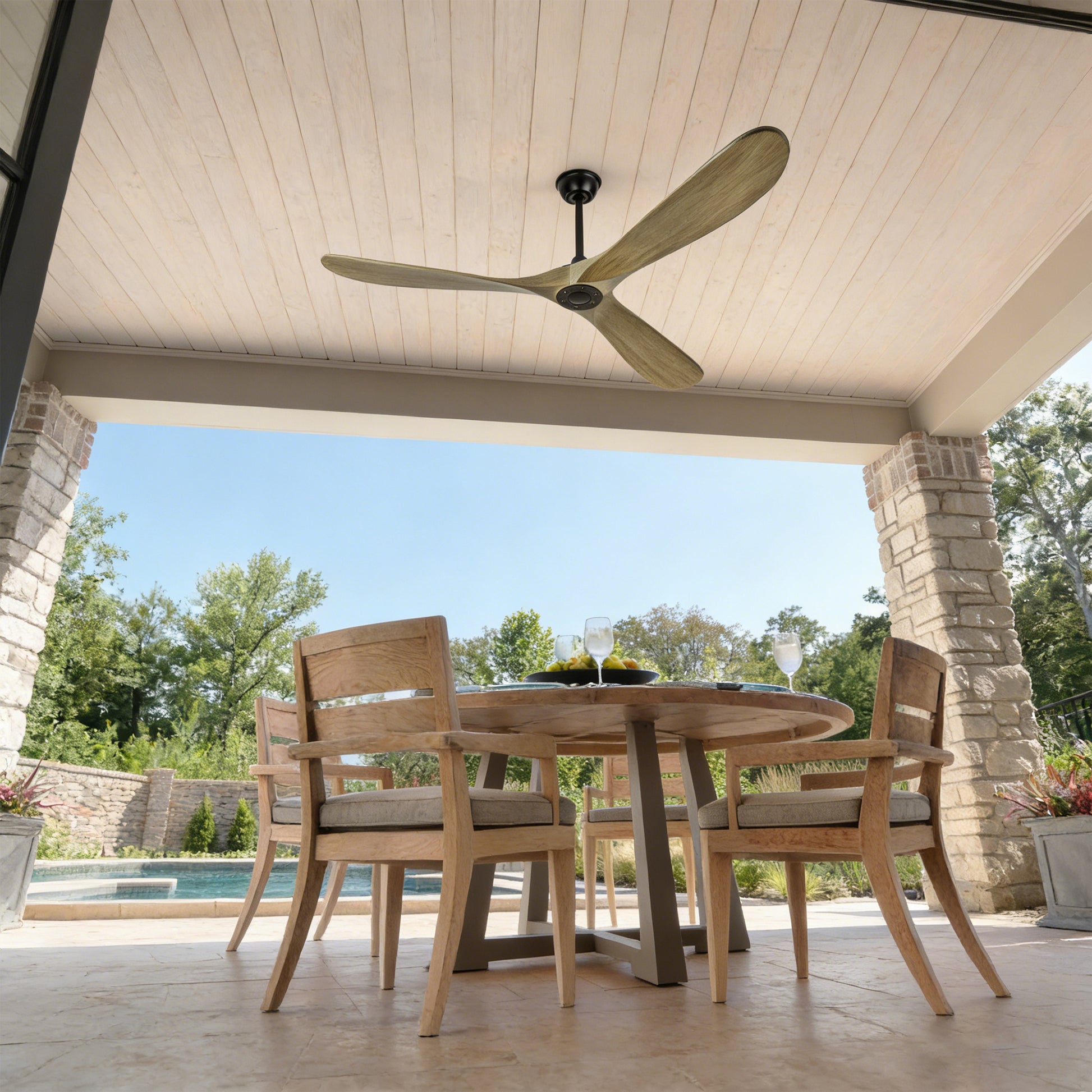 72" Ash Brown Solid Wood Ceiling Fan with Remote - view 7