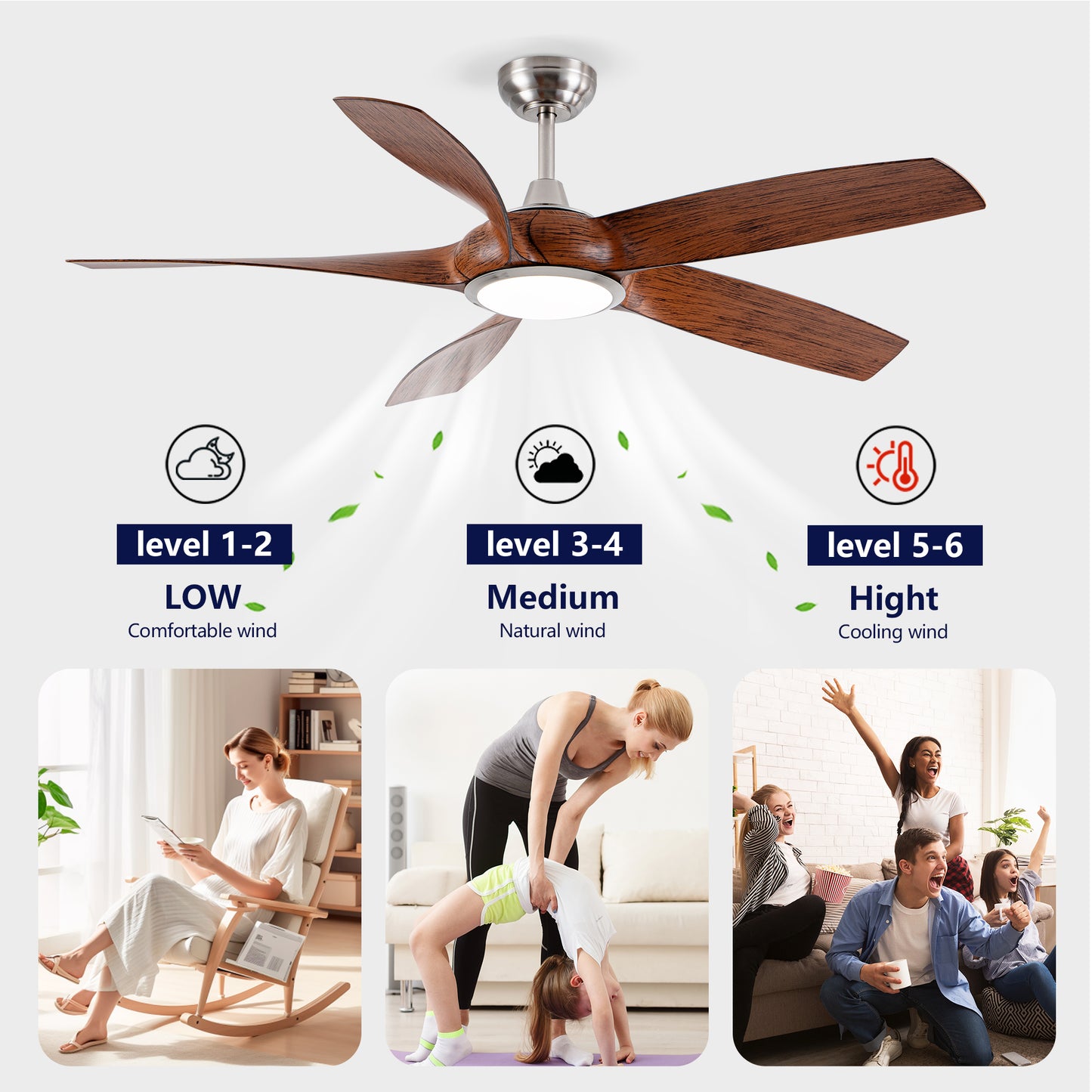 56" Nickel & Wood 5-Blade Ceiling Fan with Remote - view 12