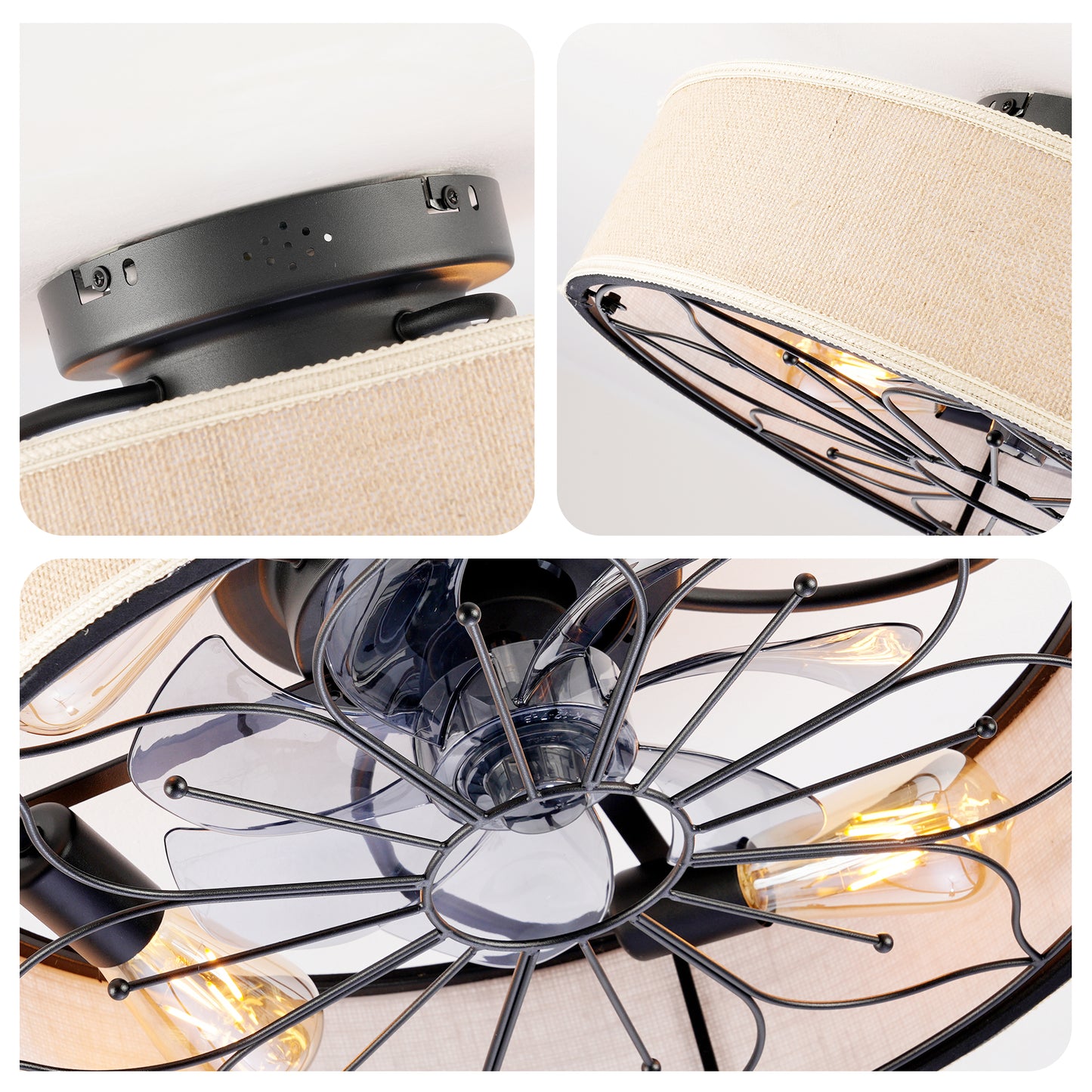 20" Lotus Fabric Farmhouse Bladeless Ceiling Fan with Remote - view 15