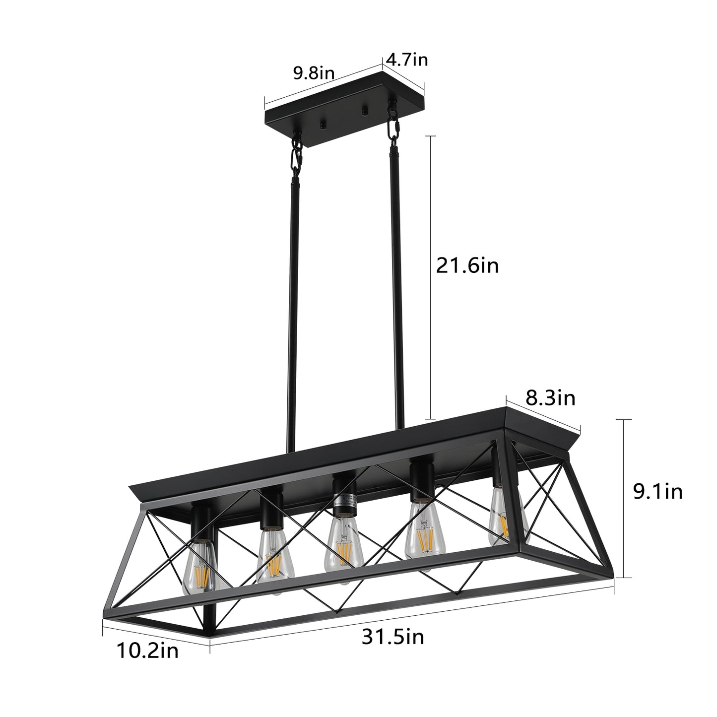32" 5-Light Black Caged Industrial Chandelier - view 9